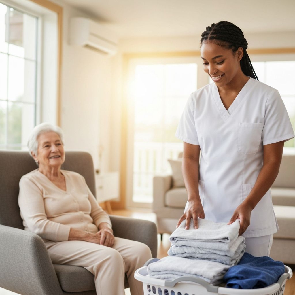 Thrive In Dignity caregiver helping a senior with laundry assistance